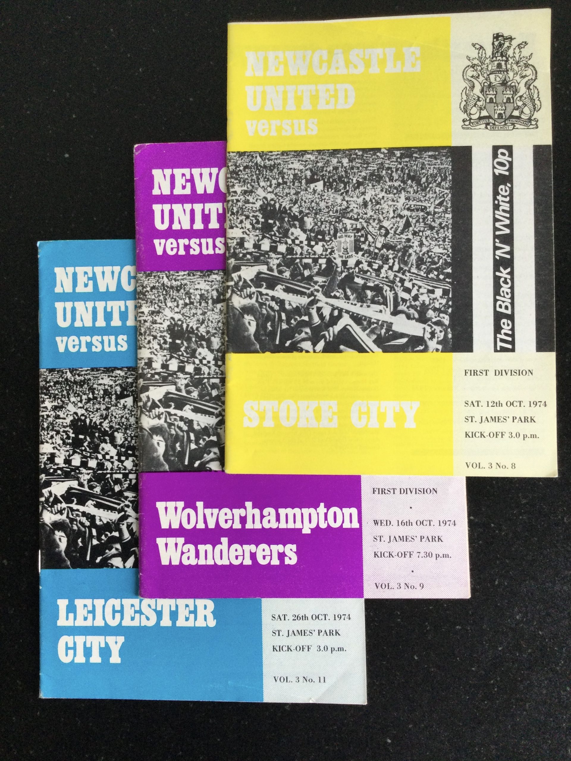 Newcastle United v Stoke City,Wolves & Leicester City Matchday Programmes 1974
