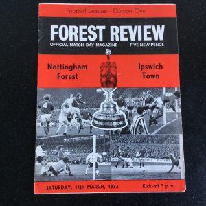 Nottingham Forest v Ipswich Town League Matchday Programme 1972