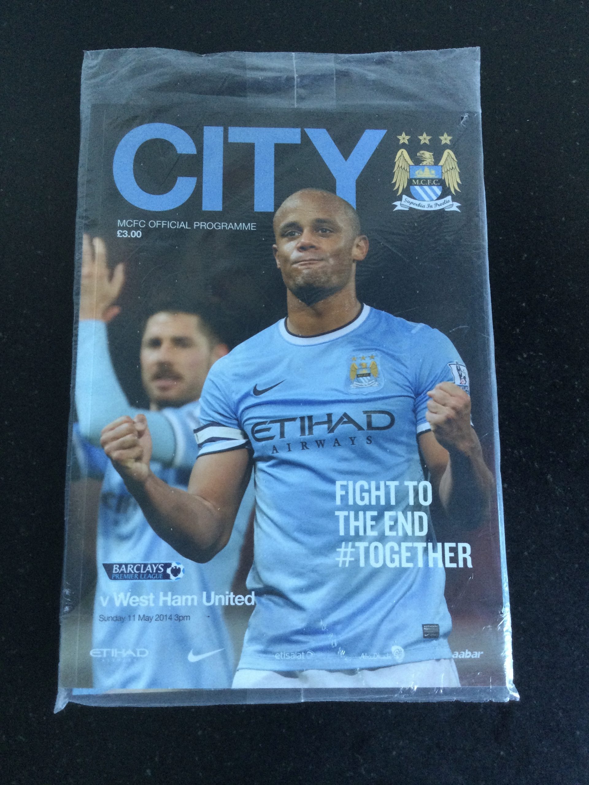 Manchester City v West Ham United League Matchday Programme in sealed bag 2014