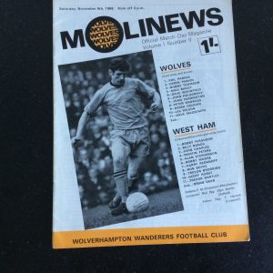 Wolverhampton Wanderers v West Ham United League Matchday Programme 1968