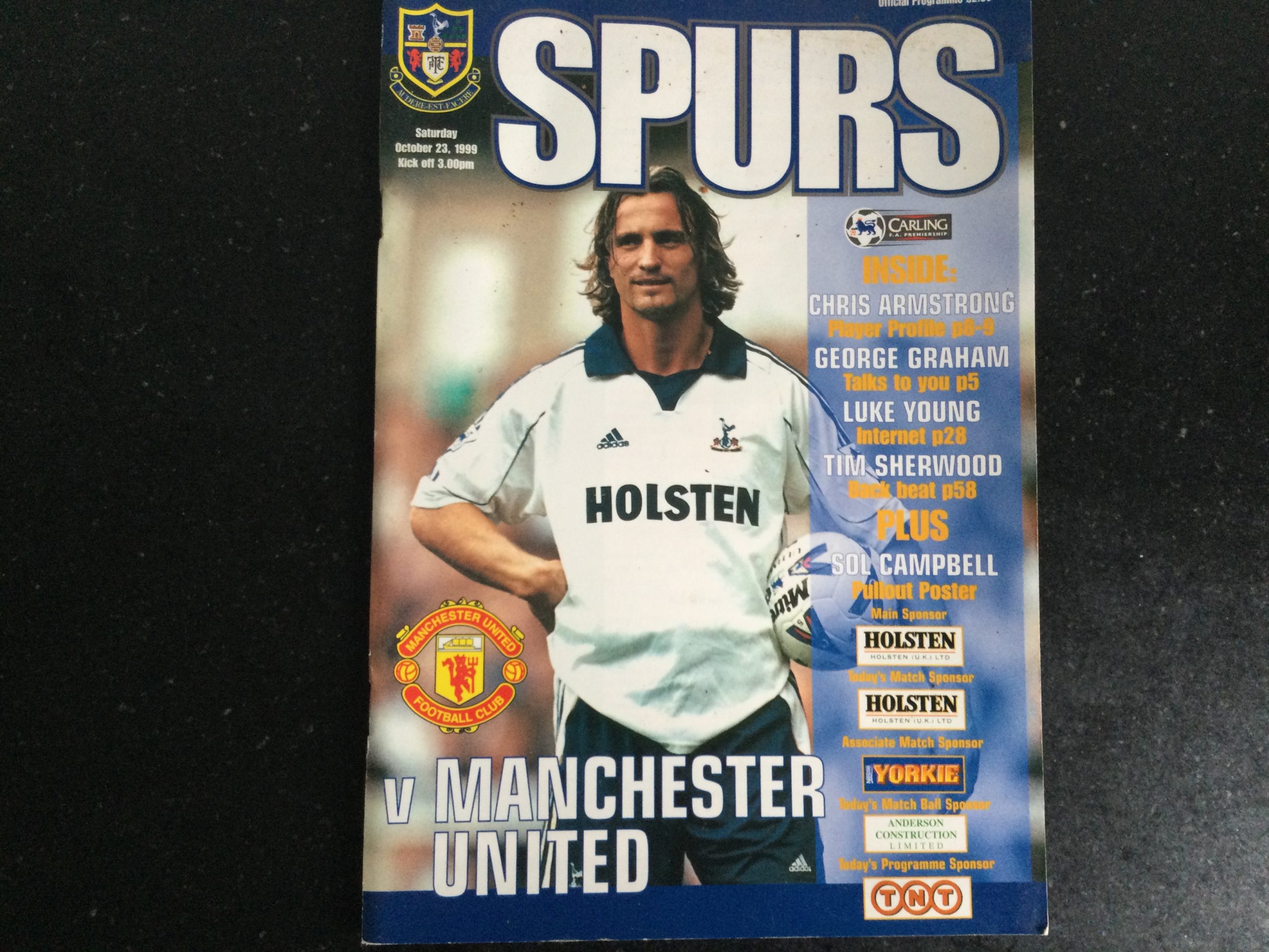 Tottenham Hotspur v Manchester United League Matchday Programme 1999