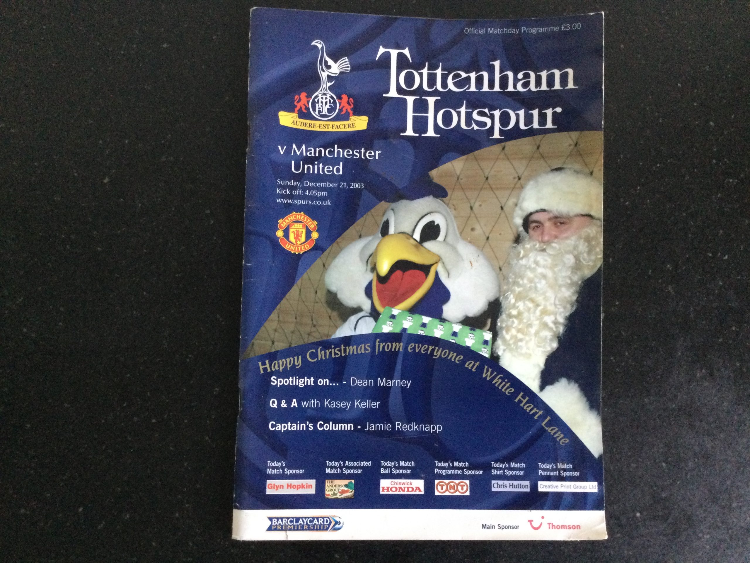 Tottenham Hotspur v Manchester United League Matchday Programme 2003