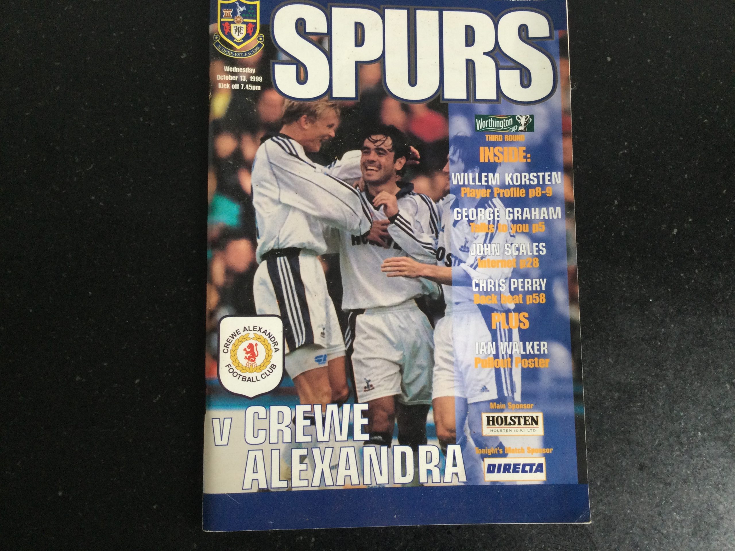 Tottenham Hotspur v Crewe Alexandra League Cup Matchday Programme 1999