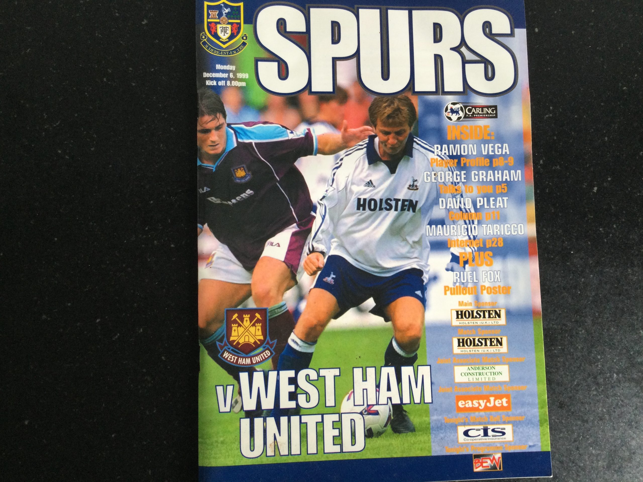 Tottenham Hotspur v West Ham United League Matchday Programme 1999
